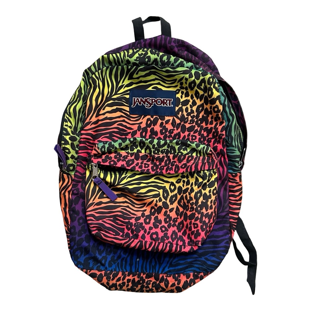 Jansport SuperBreak Backpack Rainbow Animal Print Zebra Leopard Multicolor TC3O